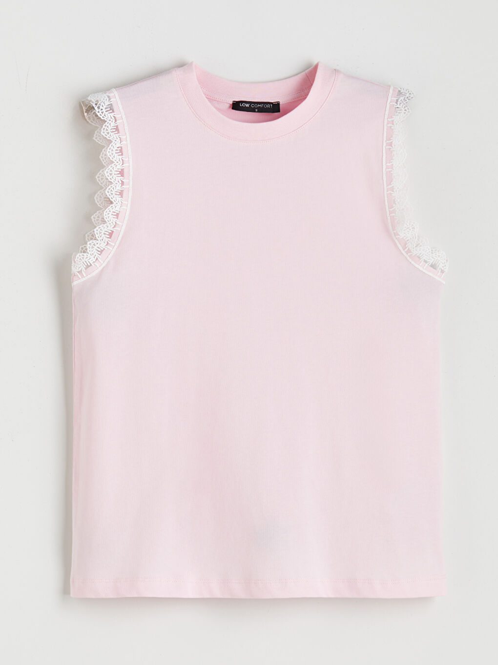 Pembe Bisiklet Yaka Dantel Detaylı Bluz-4