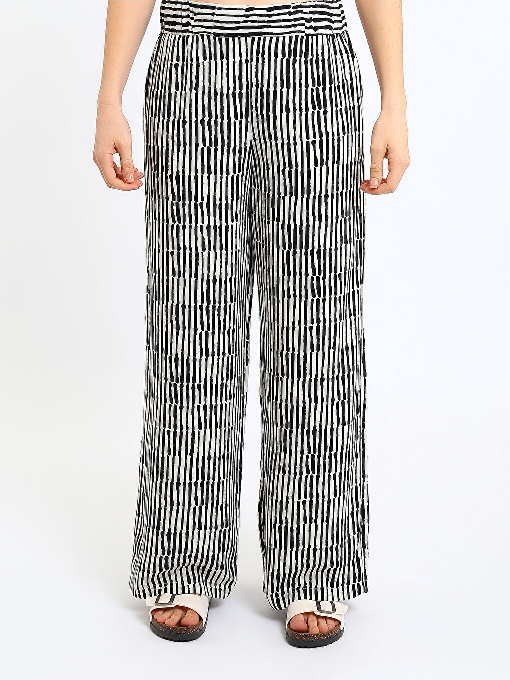 Elasticated Waist Patterned Women's Trousers-1