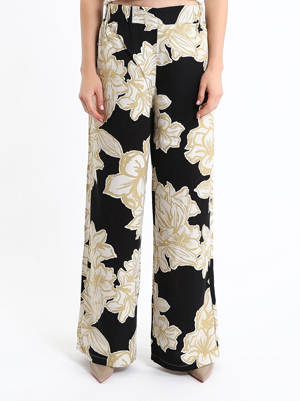 Elastic Waist Wide Leg Women's Trousers-1