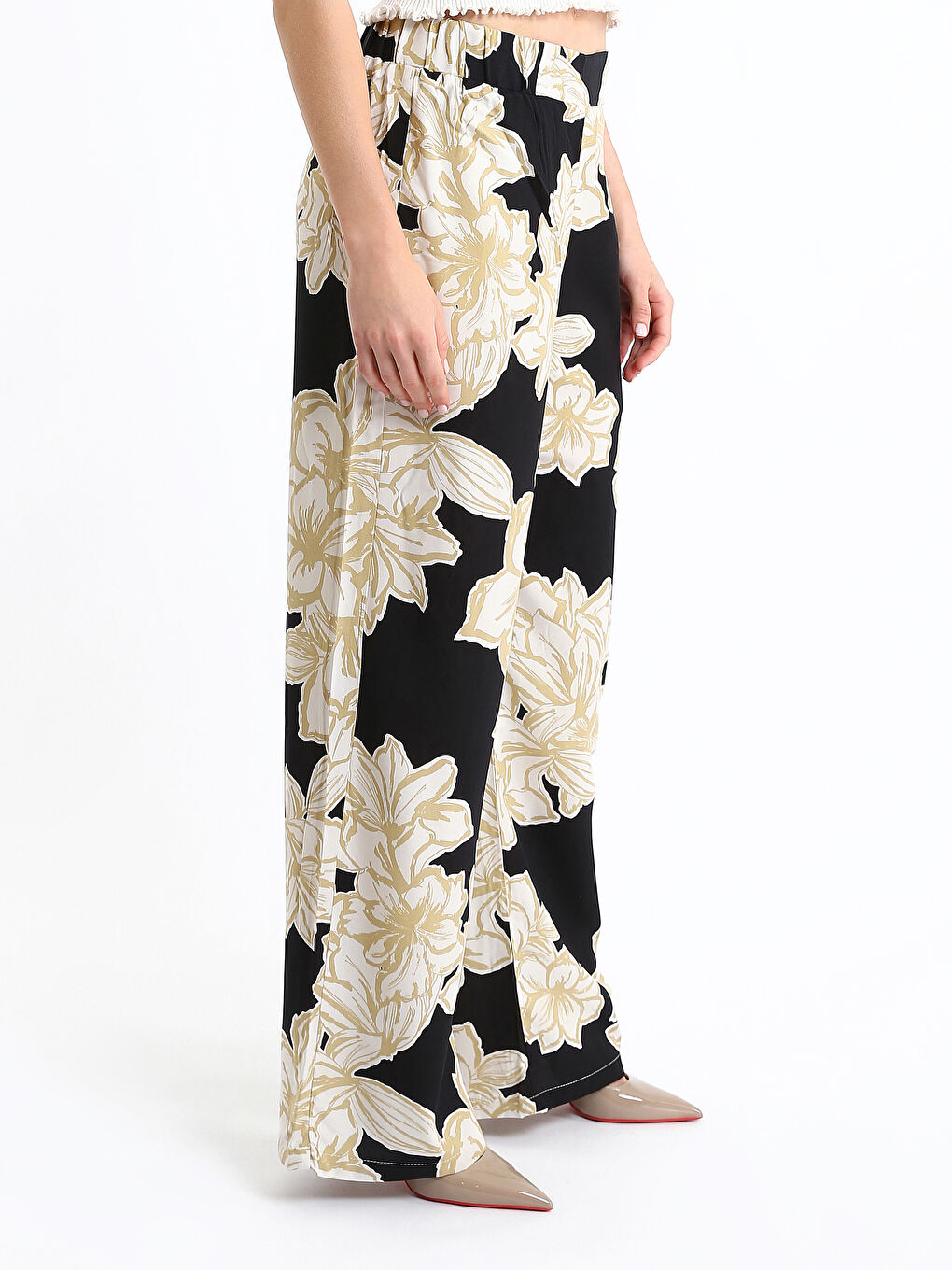 Elastic Waist Wide Leg Women's Trousers-3