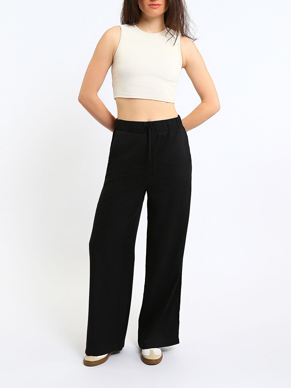 Elastic Waist Wide Leg Women's Trousers