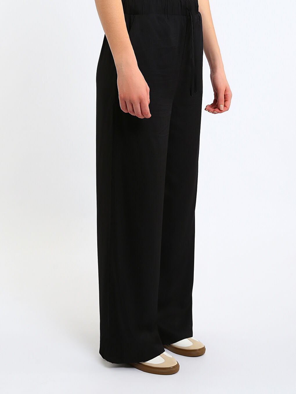 Elastic Waist Wide Leg Women's Trousers-3