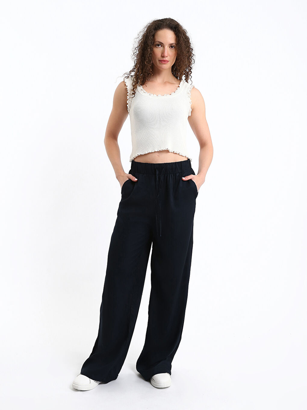 Elastic Waist Wide Leg Women's Trousers
