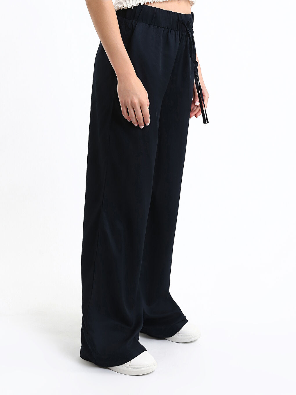 Elastic Waist Wide Leg Women's Trousers-3