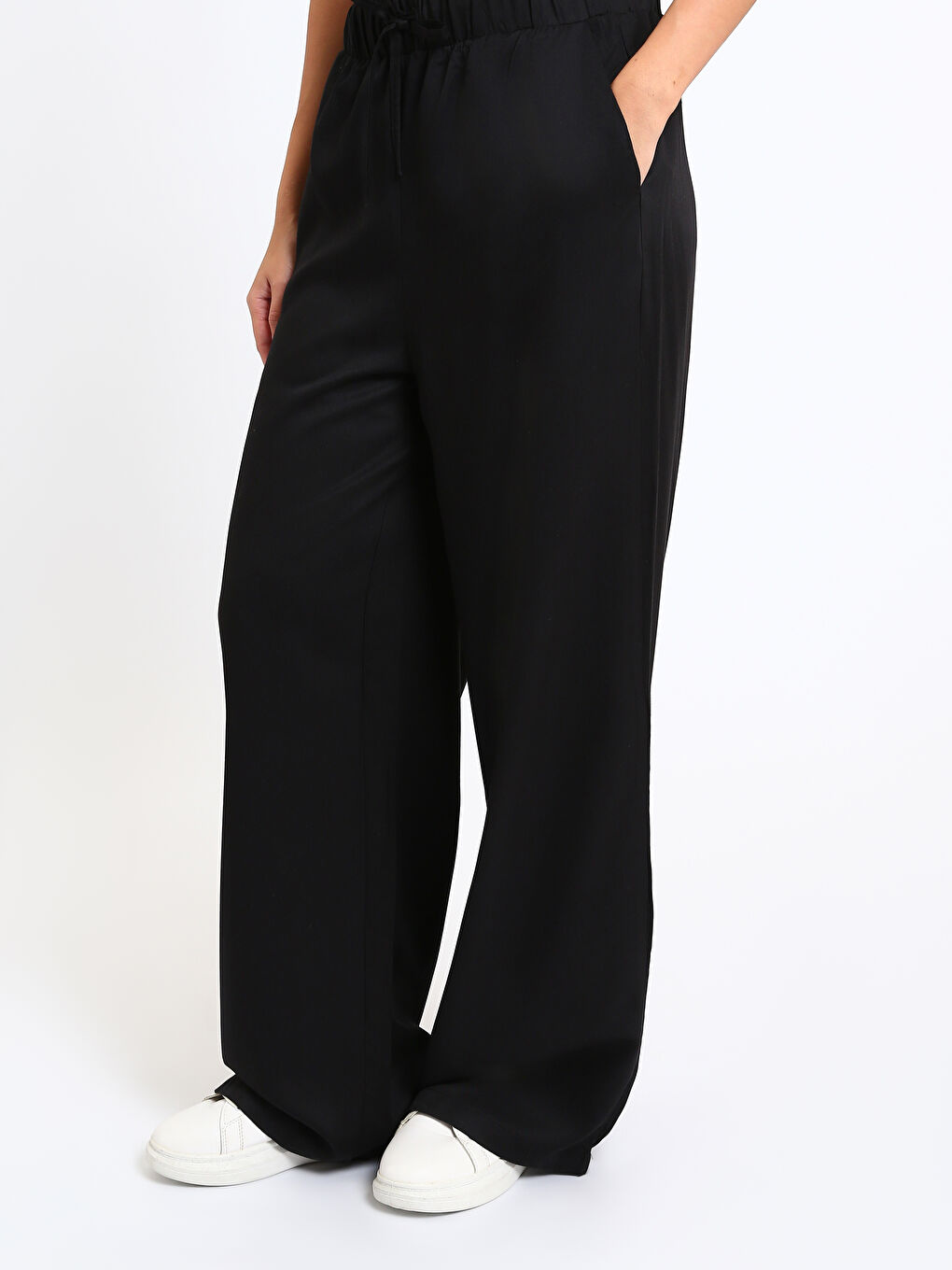 Elastic Waist Wide Leg Women's Trousers-3