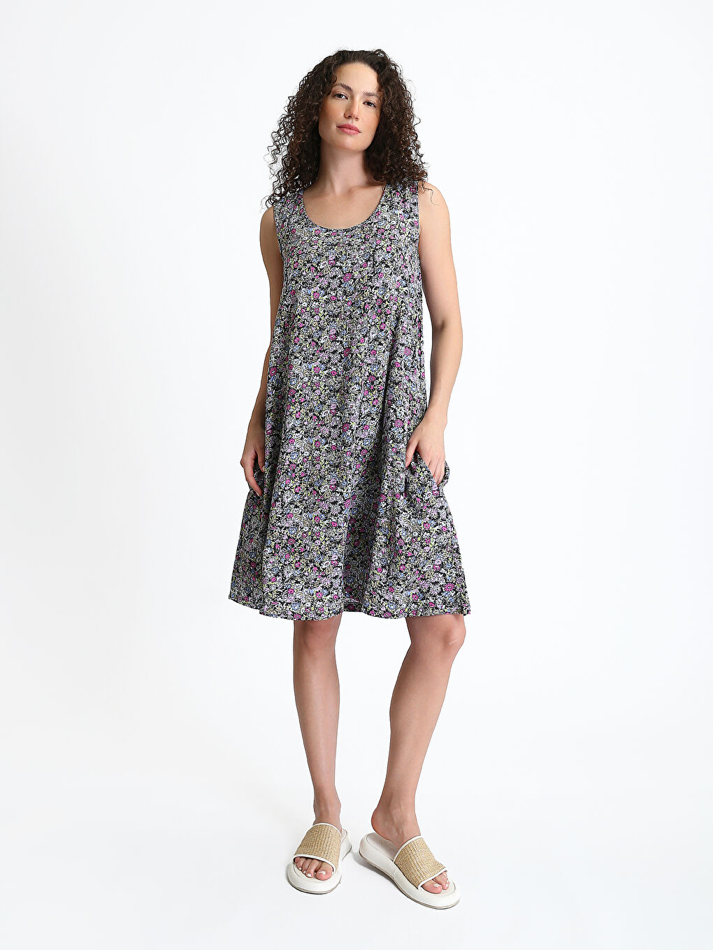 Crew Neck Floral A-Line Women's Dress