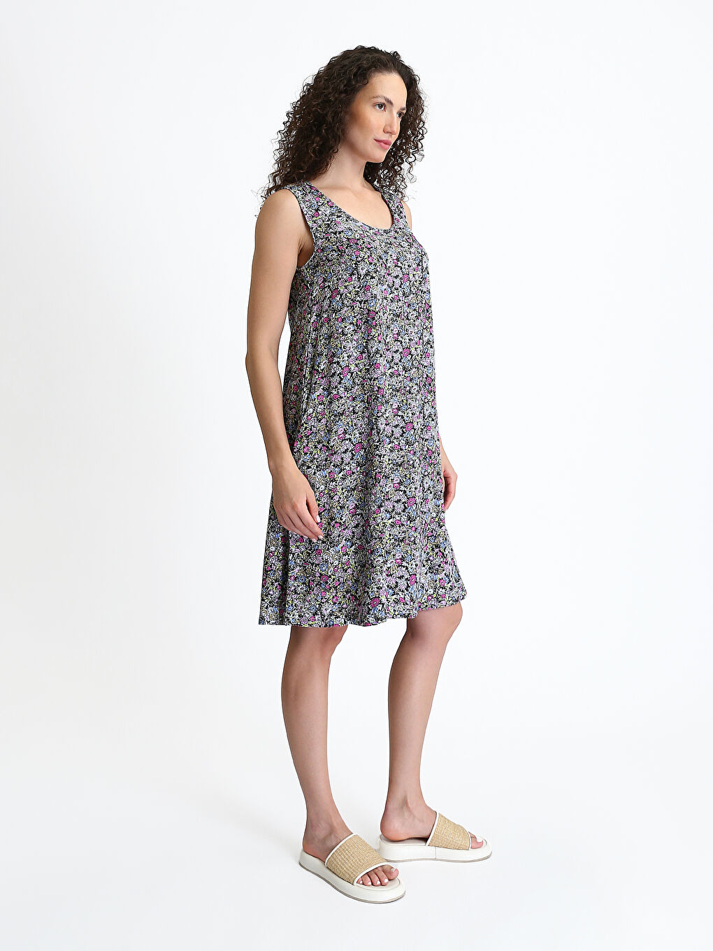 Crew Neck Floral A-Line Women's Dress-3