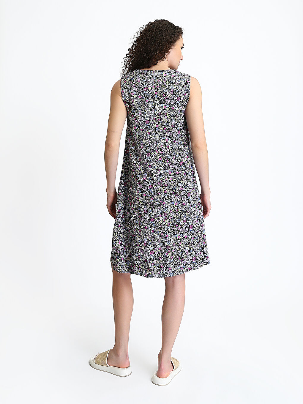 Crew Neck Floral A-Line Women's Dress-4