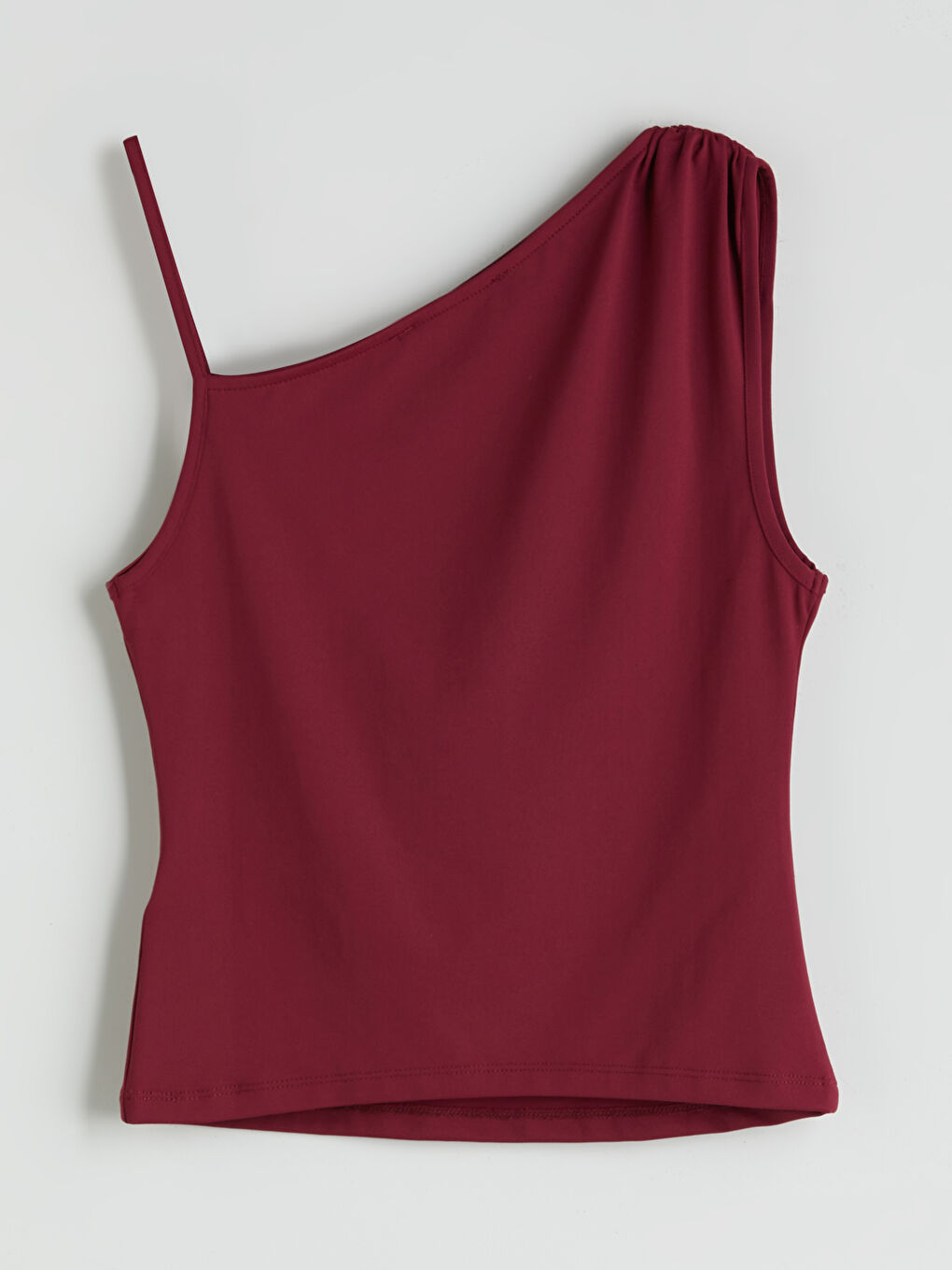 Fuşya Asimetrik Yaka Drapeli Bodycon Bluz-4