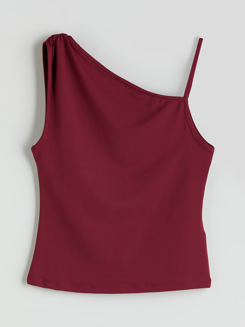 Fuşya Asimetrik Yaka Drapeli Bodycon Bluz-5