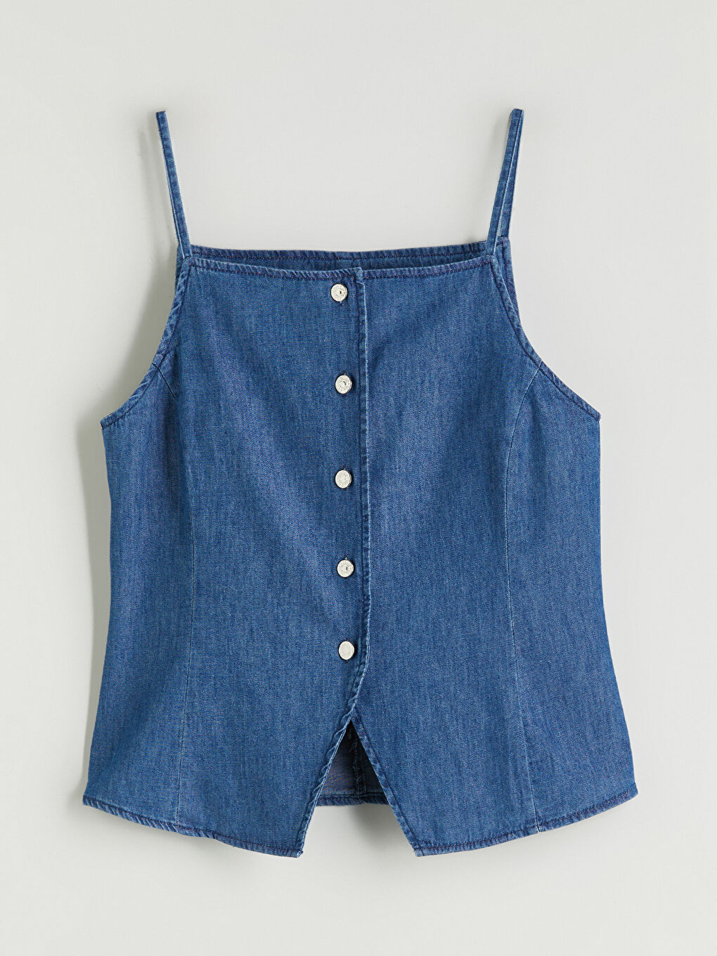 İndigo Kare Yaka Kadın Jean Yelek-4