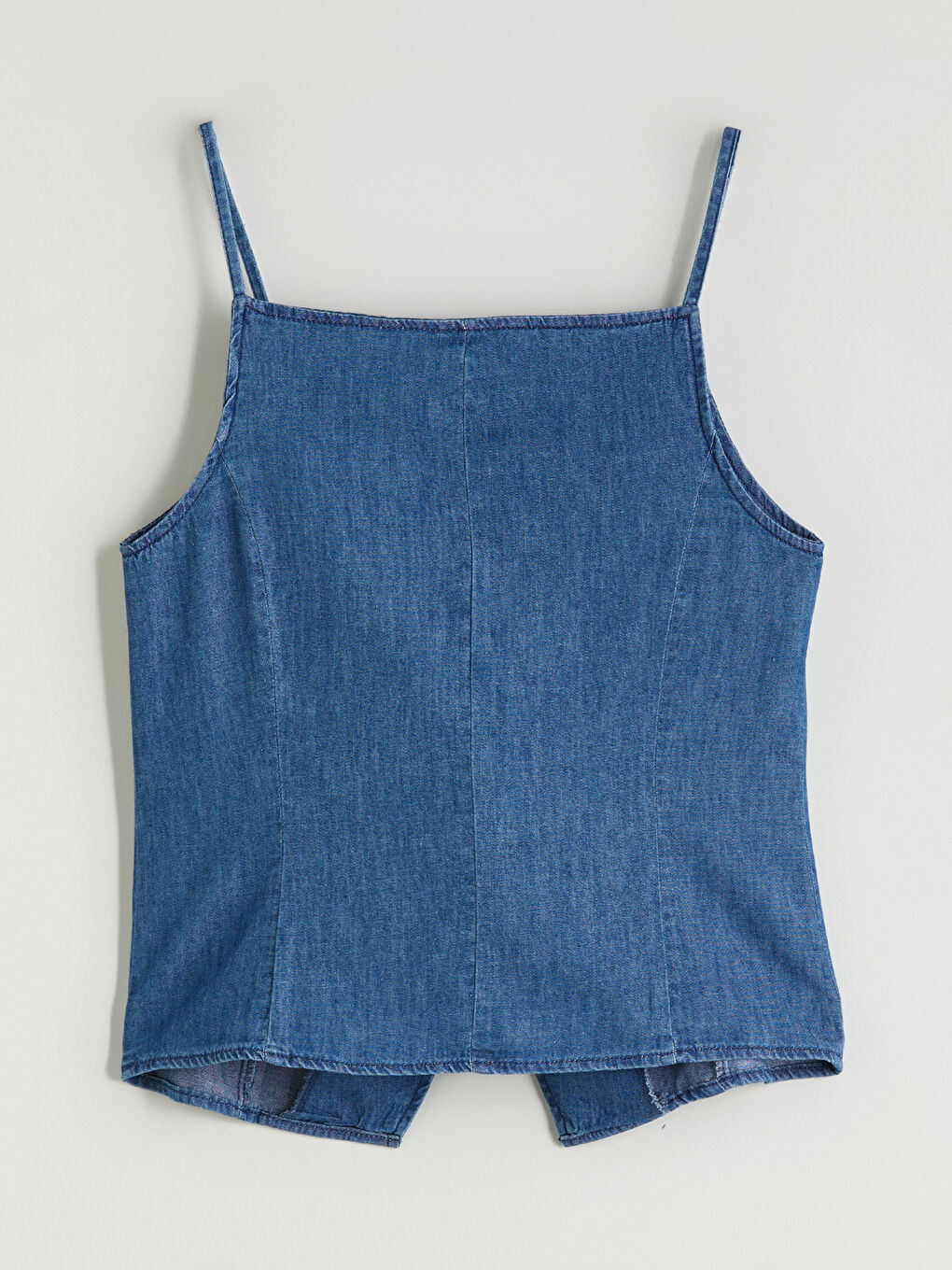 İndigo Kare Yaka Kadın Jean Yelek-5