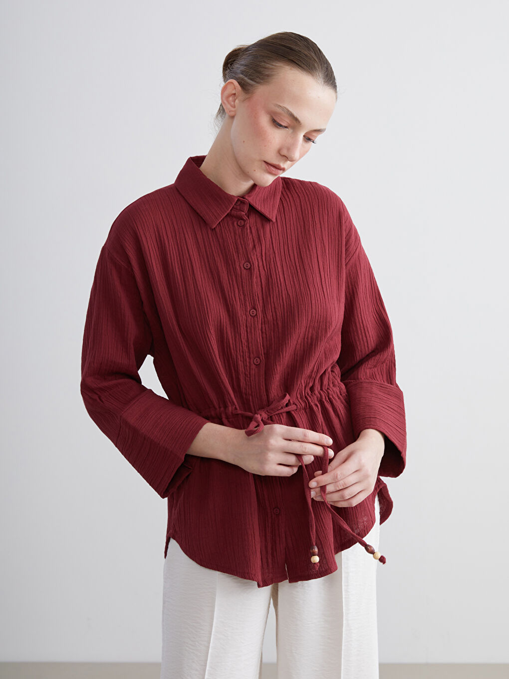 LCWAIKIKI Classic Woman BORDEAUX Shirt -S5RF49Z8-HMS