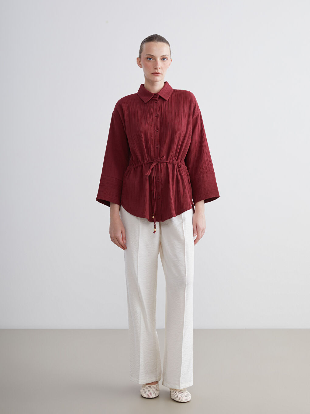 LCWAIKIKI Classic Woman BORDEAUX Shirt -S5RF49Z8-HMS
