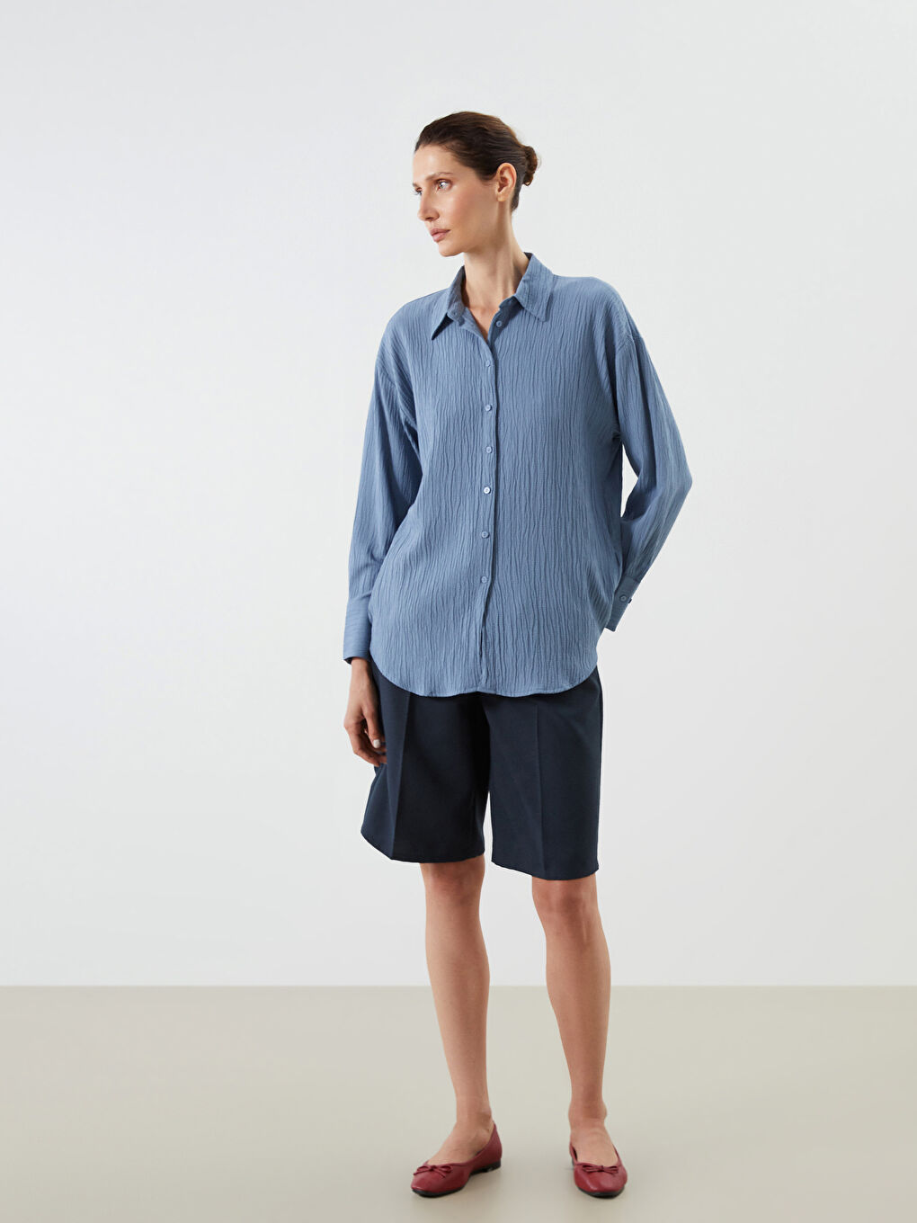 Textured Oversize Women's Shirt-1