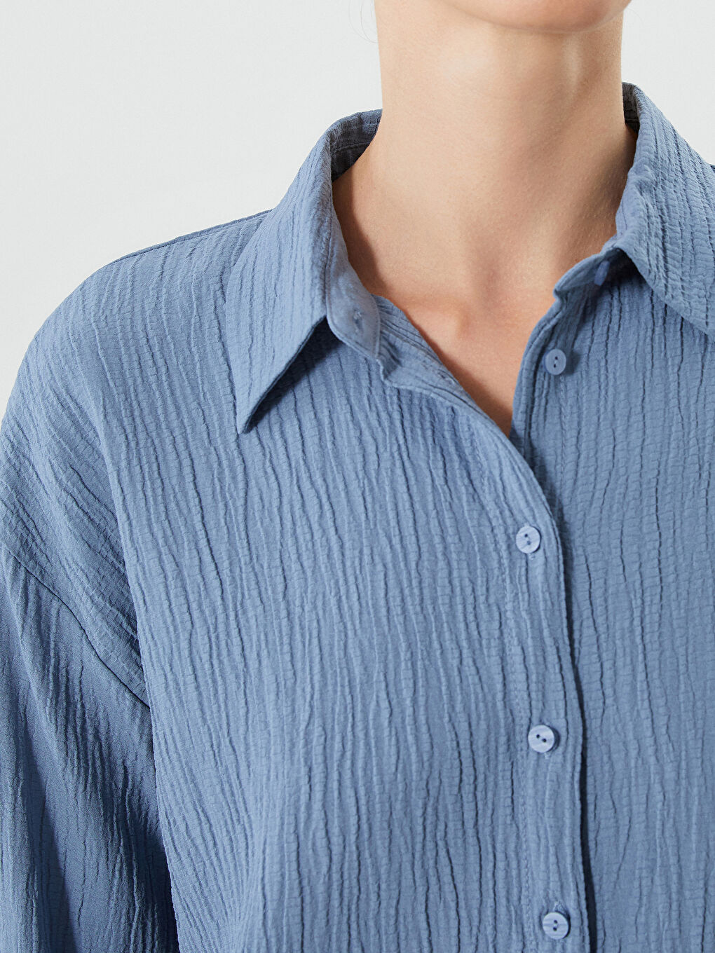 Textured Oversize Women's Shirt-2