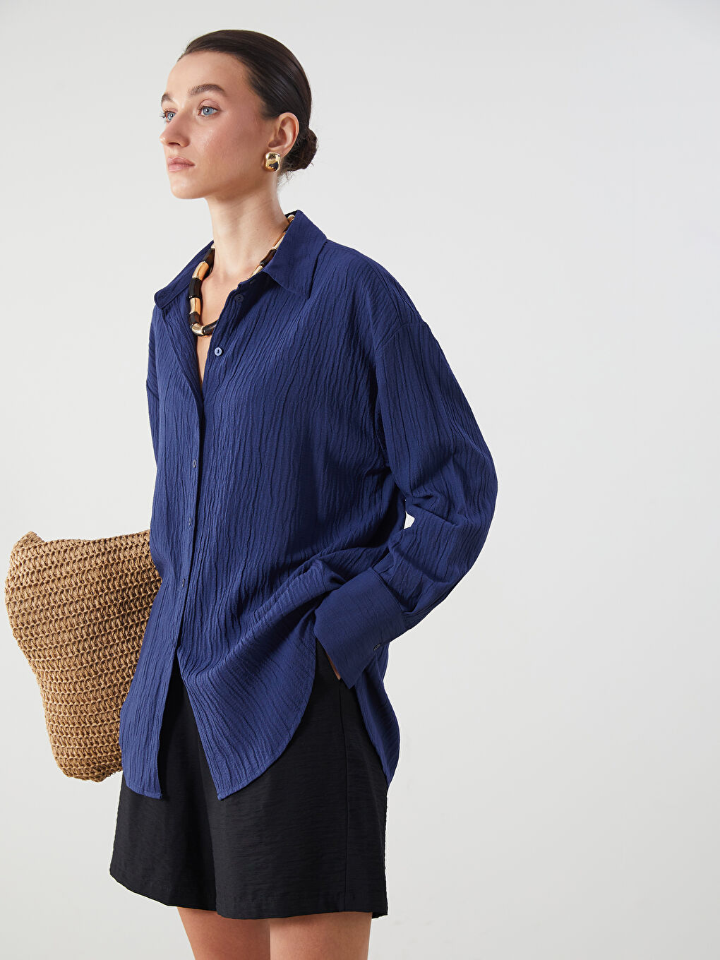 LCWAIKIKI Classic Textured Oversize Women's Shirt -S5RF64Z8-E1J