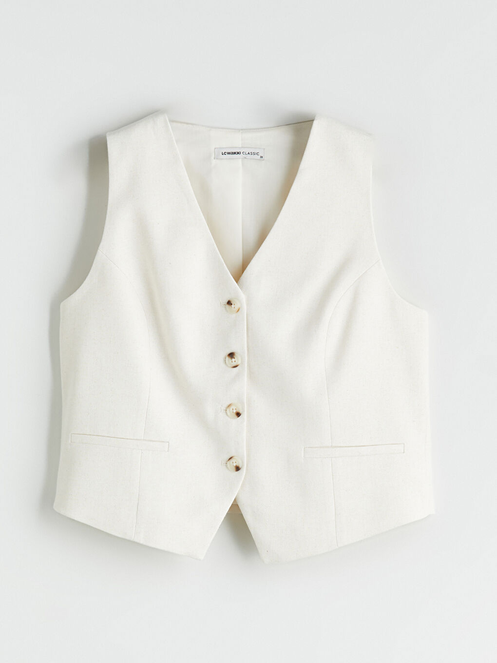 V-Neck Linen Blend Women's Classic Waistcoat-4