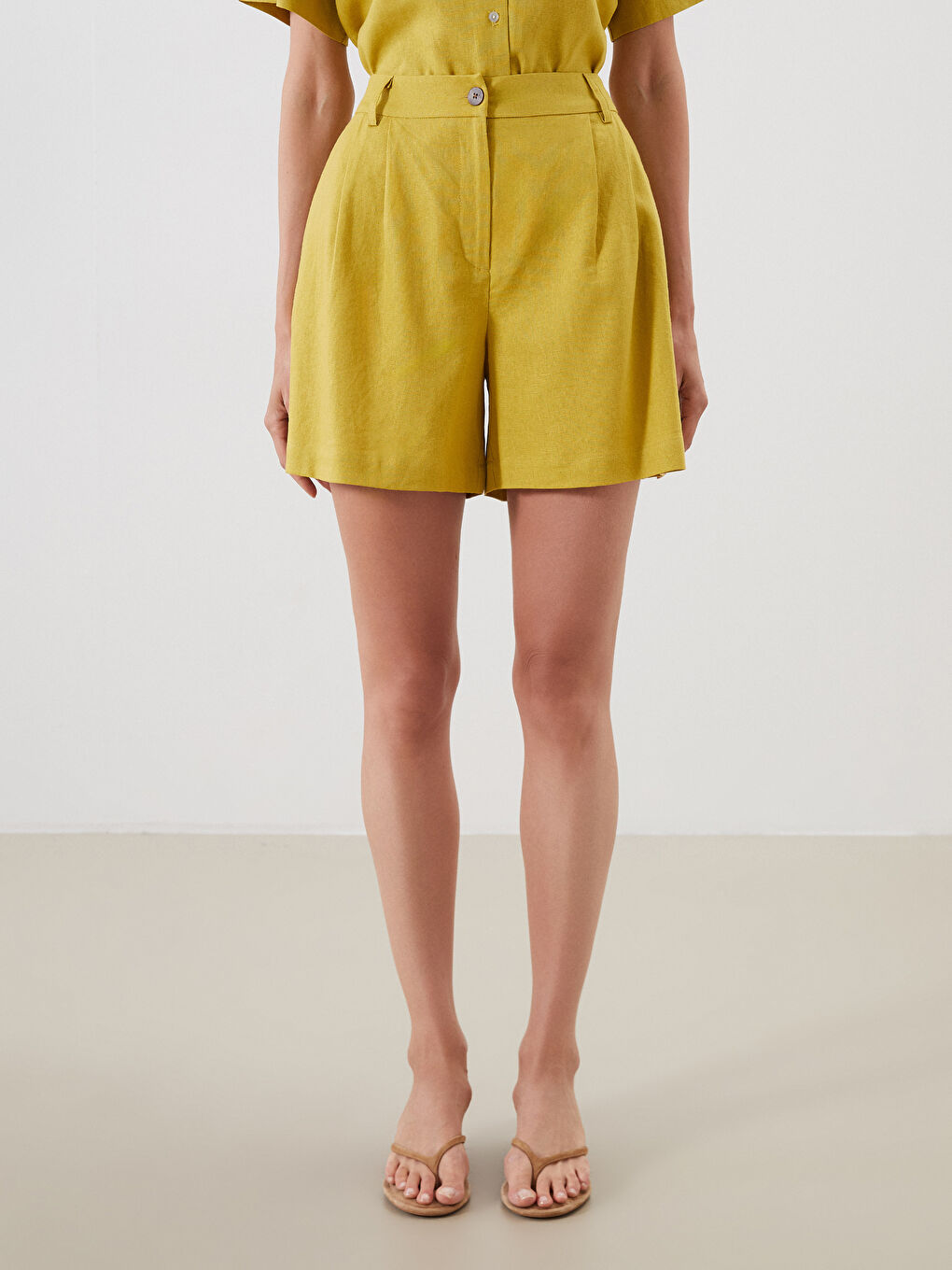 Шорти для жінок з лляної суміші вільної посадки-1