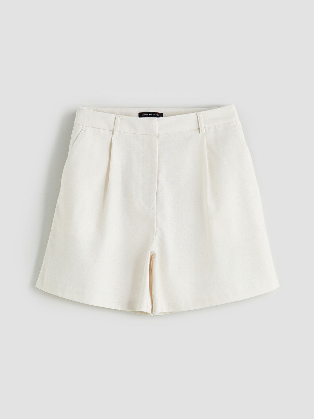 Bej Loose Fit Keten Karışımlı Kadın Şort-4