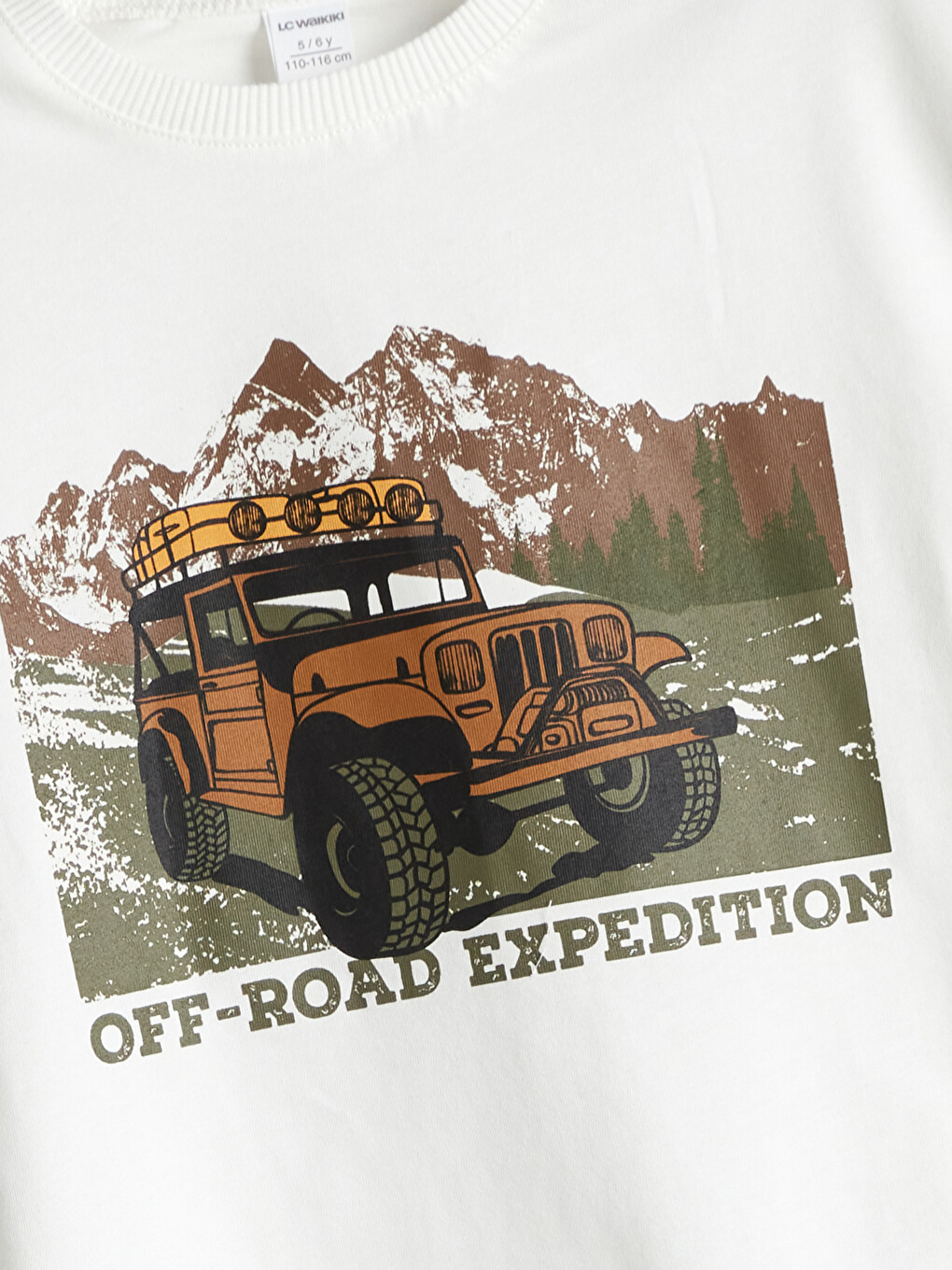 Beyaz Bisiklet Yaka Baskılı Erkek Çocuk Tişört-2