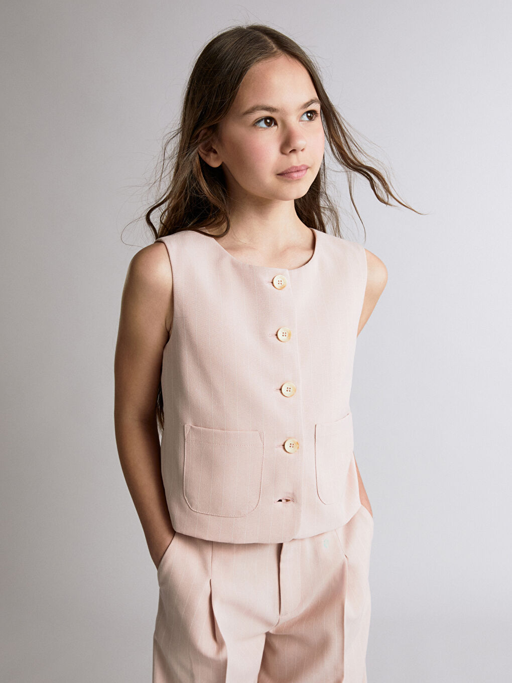 Bej Kız Çocuk Klasik Yelek