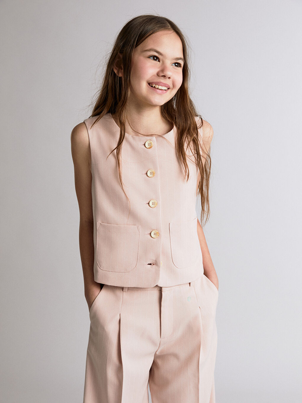 Bej Kız Çocuk Klasik Yelek-2