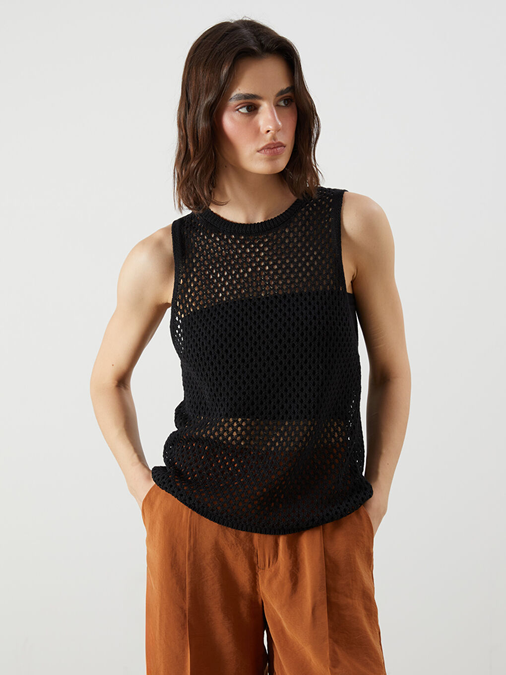 LCW Vision Crew Neck Hole-Knitted Women's Knit Tank Top -S5RG01Z8-CVL