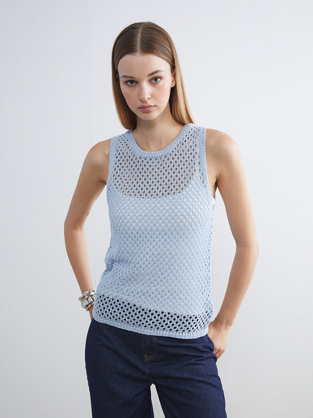 LCW Vision Crew Neck Hole-Knitted Women's Knit Tank Top -S5RG01Z8-DJE