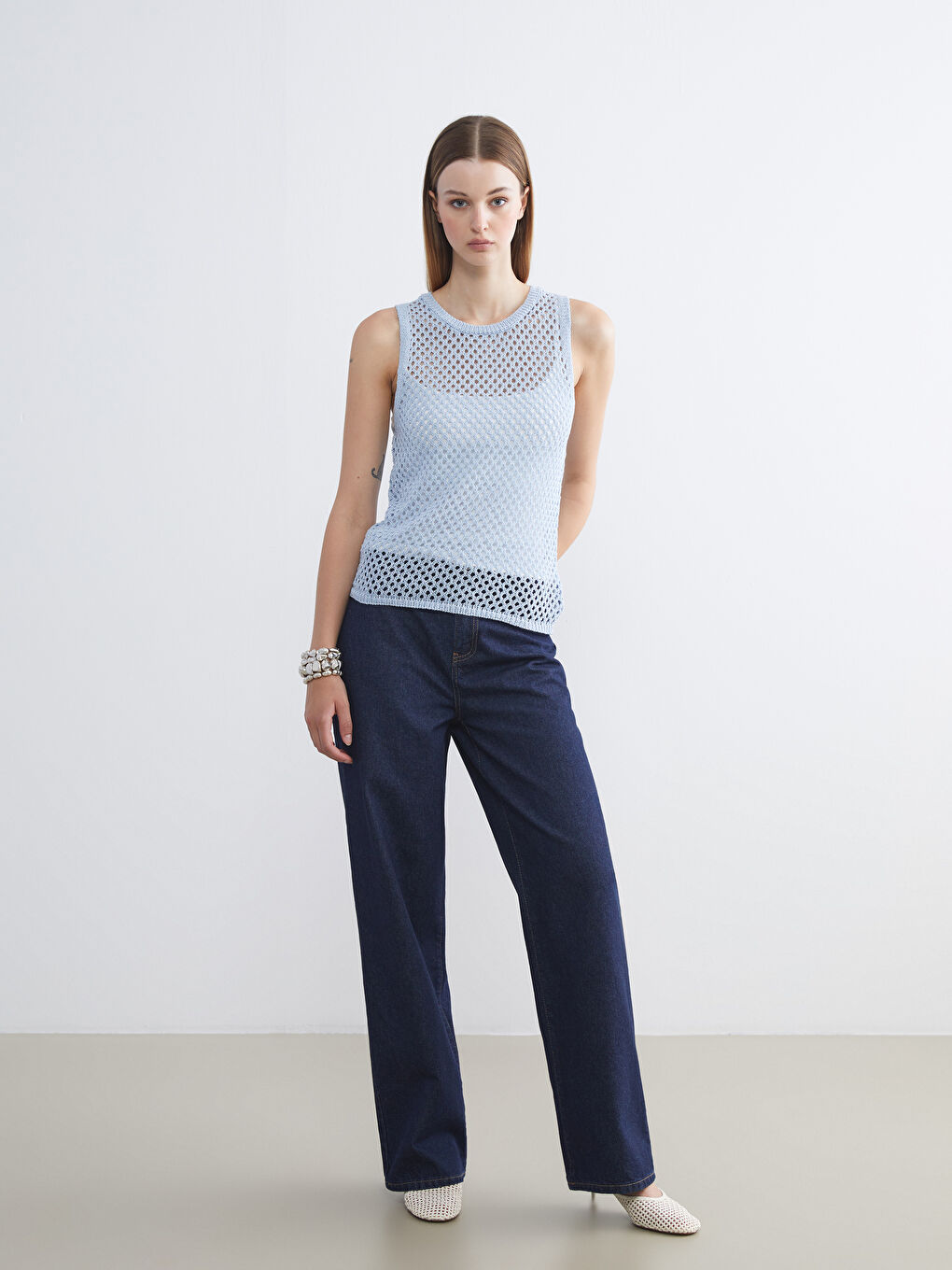 LCW Vision Crew Neck Hole-Knitted Women's Knit Tank Top -S5RG01Z8-DJE