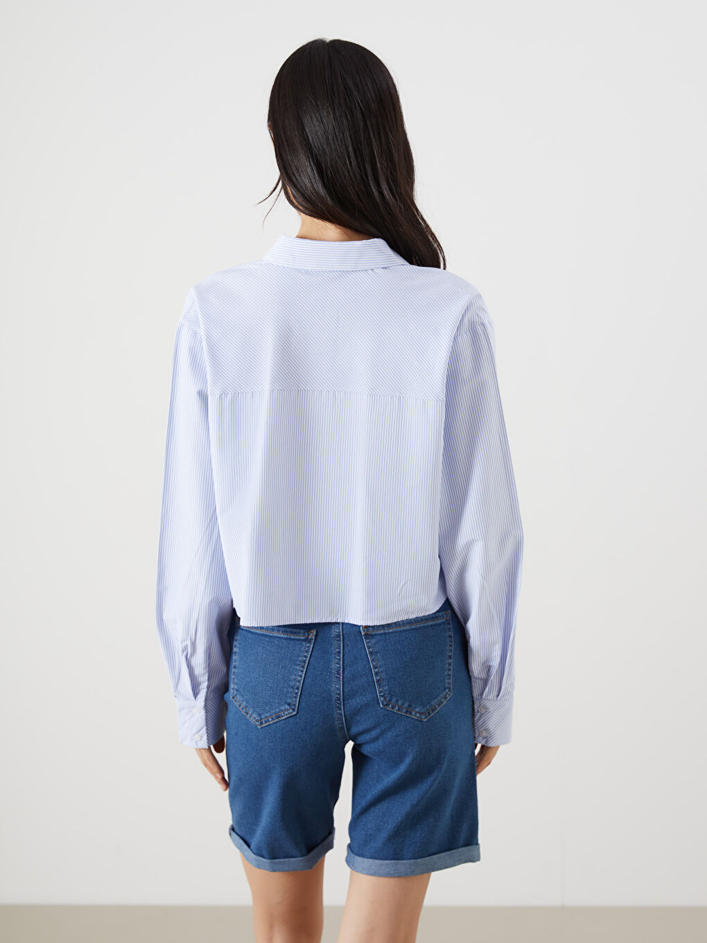 Mavi Çizgili Kadın Gömlek-3
