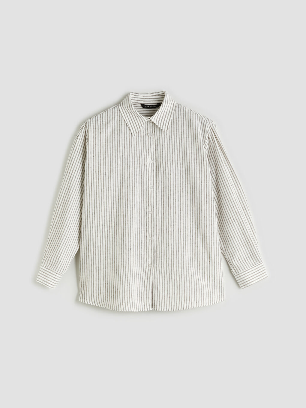 Kahverengi Çizgili Keten Karışımlı Kadın Gömlek Tunik-4