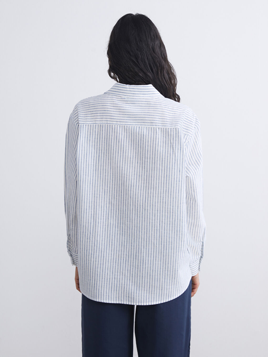 LCW Modest Striped Linen Blend Women's Shirt Tunic -S5RG08Z8-LGS