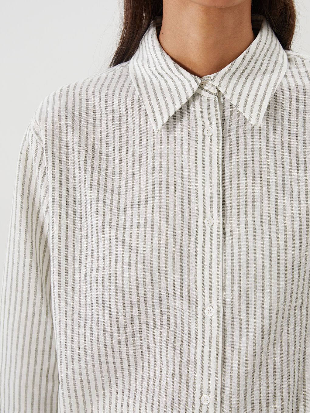 LCW Modest Striped Linen Blend Women's Shirt Tunic -S5RG08Z8-LJZ