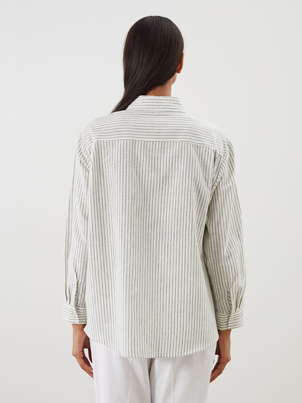 LCW Modest Striped Linen Blend Women's Shirt Tunic -S5RG08Z8-LJZ