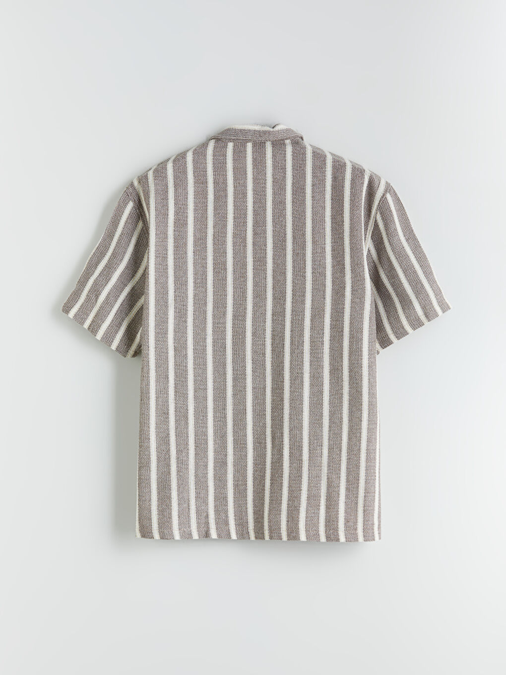 Kahverengi Rahat Kalıp Kısa Kollu Çizgili Erkek Gömlek-5