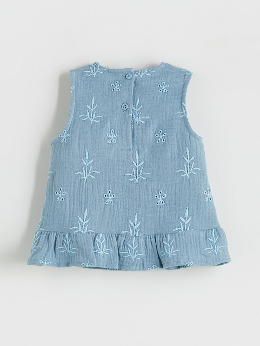 Mavi Bisiklet Yaka Nakışlı Kız Bebek Bluz-1