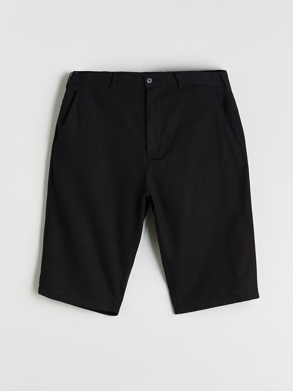 Siyah Standart Kalıp Poplin Erkek Şort-4