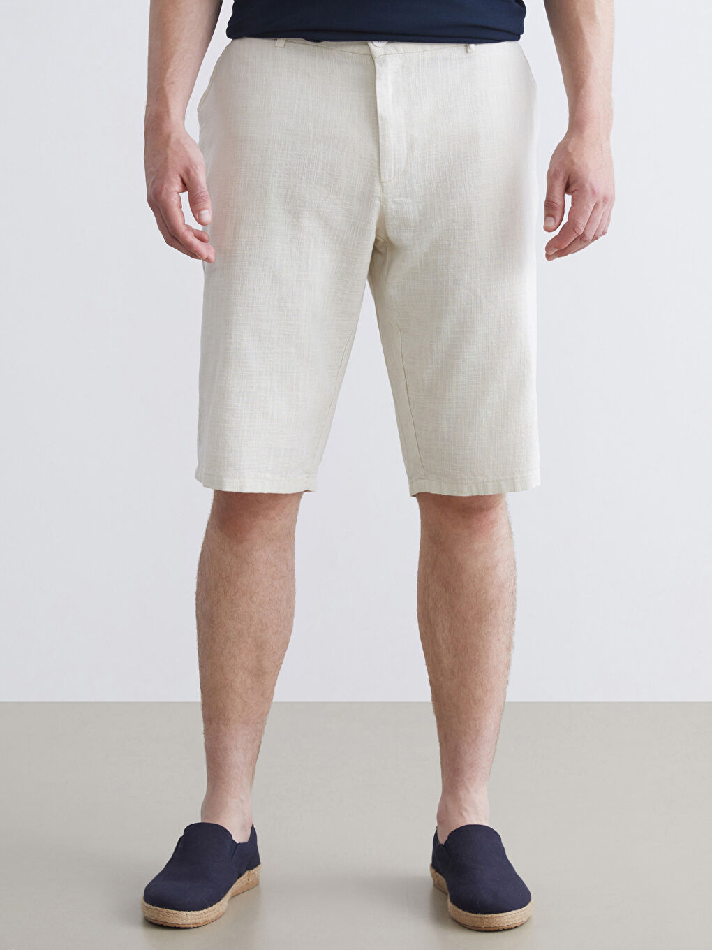 Bej Standart Kalıp Poplin Erkek Şort-5