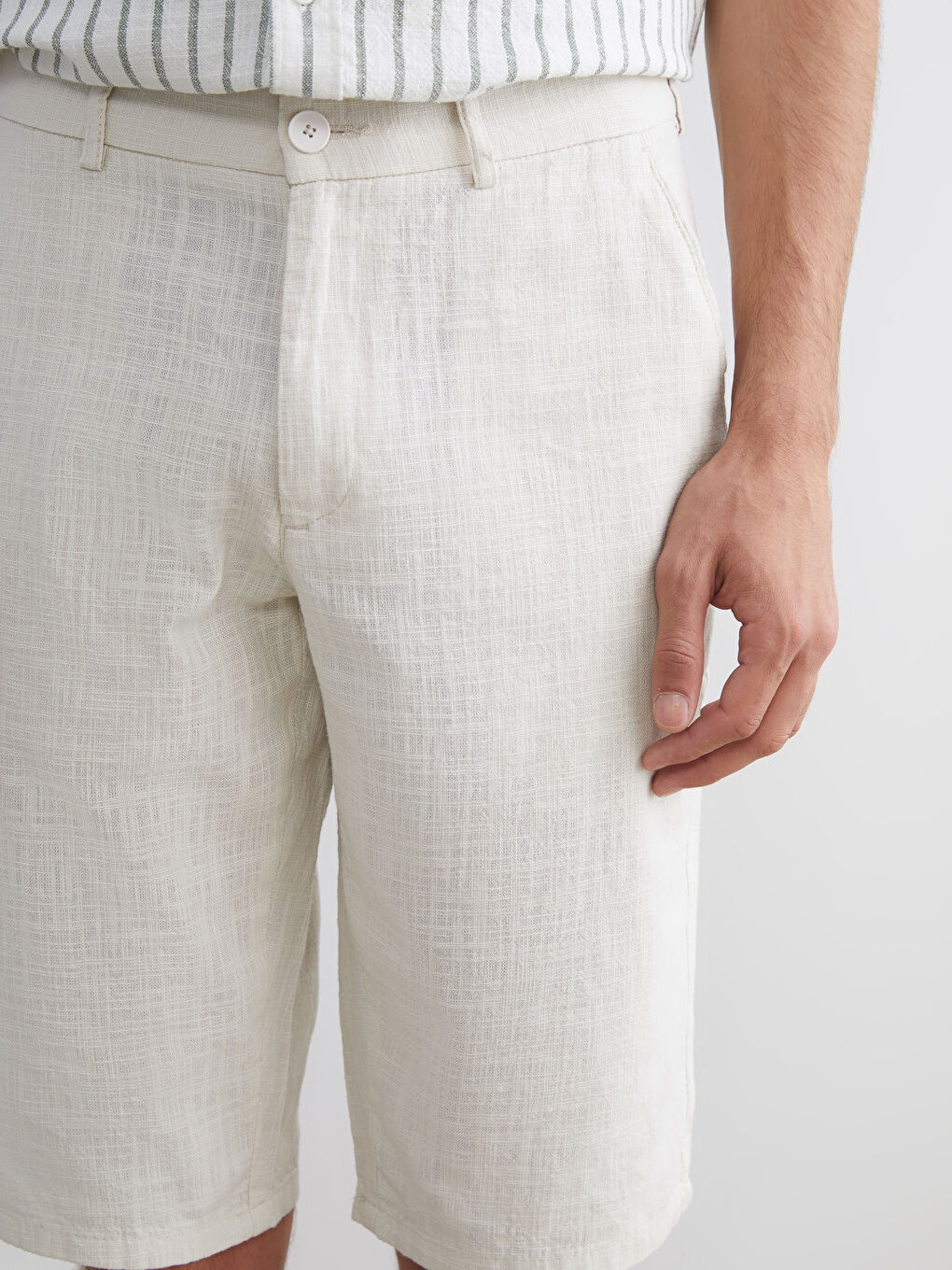 Bej Standart Kalıp Poplin Erkek Şort-3