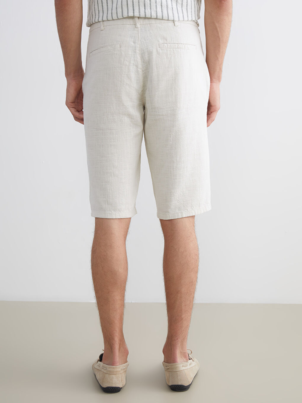 Bej Standart Kalıp Poplin Erkek Şort-4