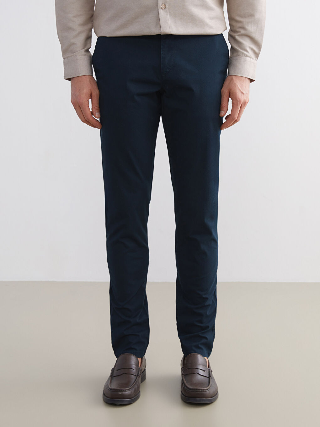 Lacivert Dar Kalıp Erkek Chino Pantolon-1