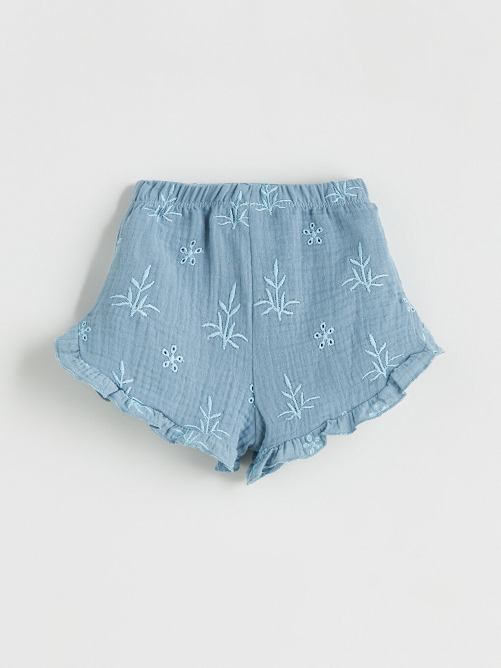 Mavi Nakışlı Kız Bebek Müslin Şort-1