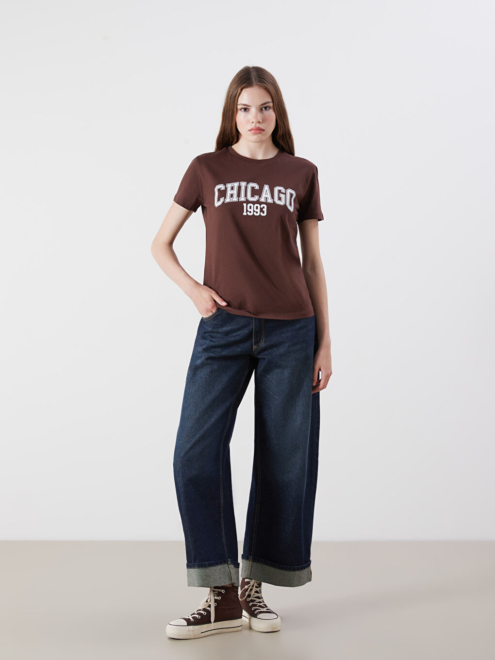 XSIDE Crew Neck Chicago Printed Women's T-Shirt -S5RG57Z8-ZTU