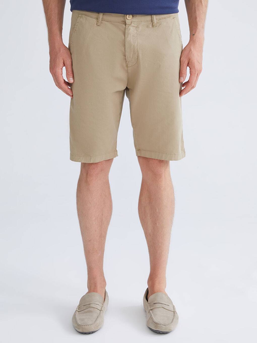 Bej Standart Kalıp Gabardin Erkek Şort-1