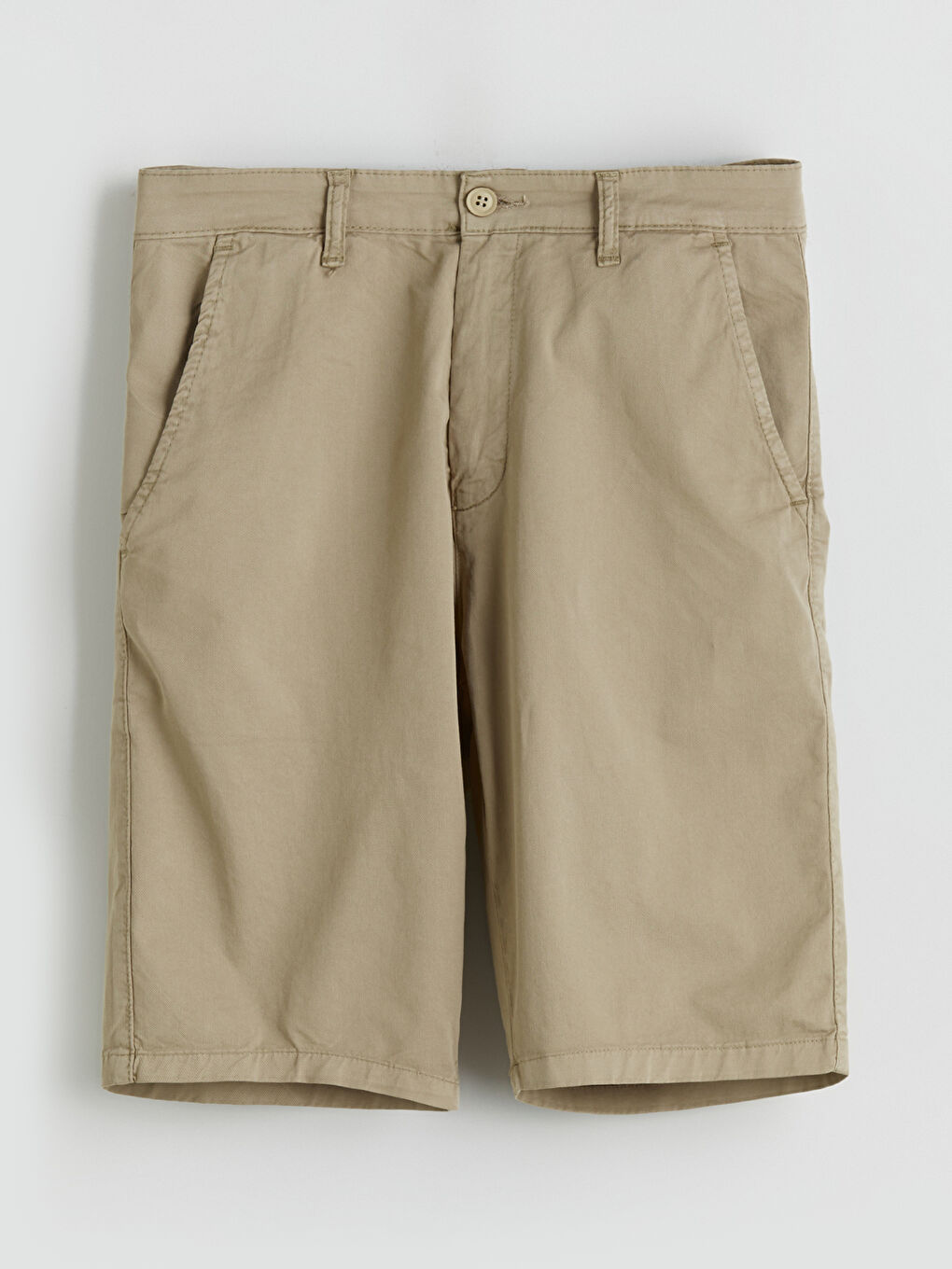 Bej Standart Kalıp Gabardin Erkek Şort-4