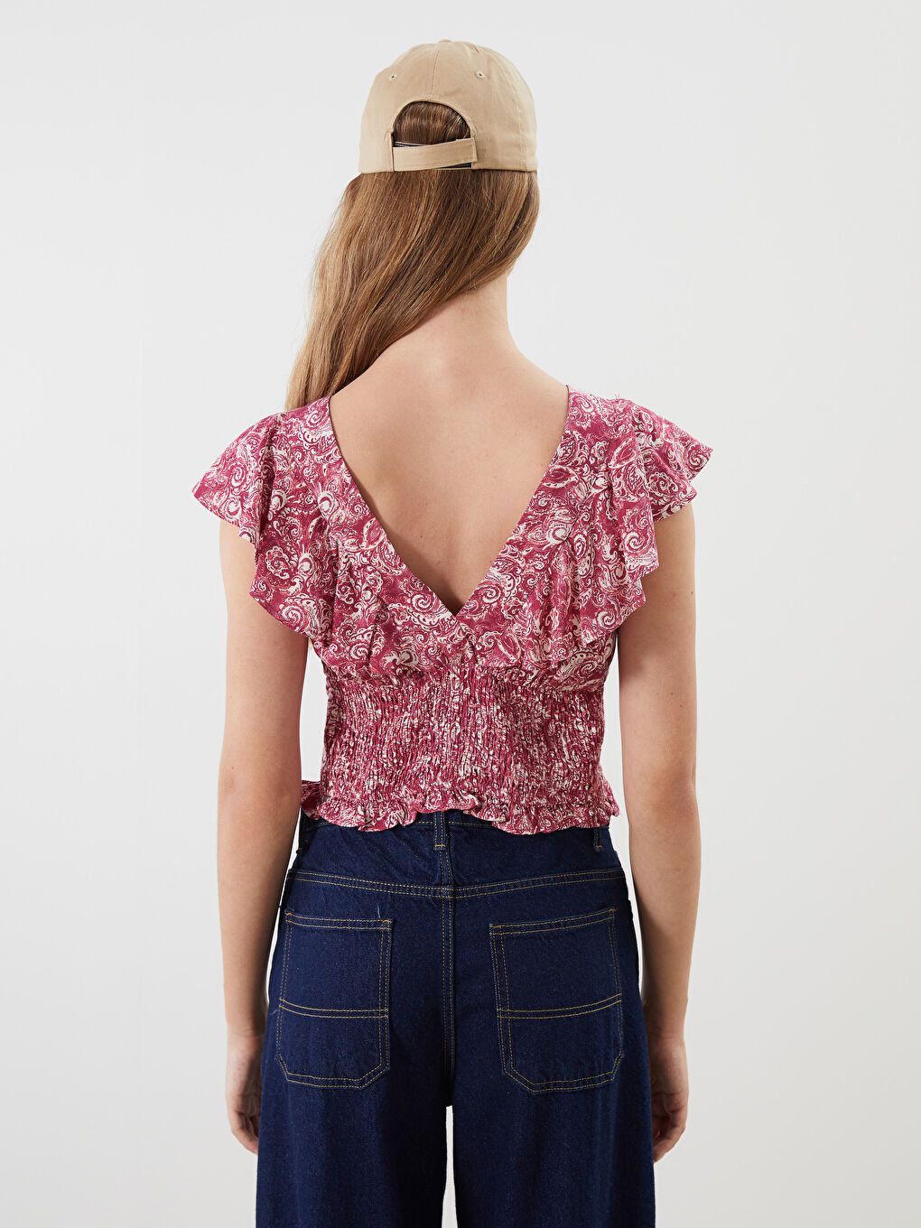 V Neck Floral Crop Blouse-3