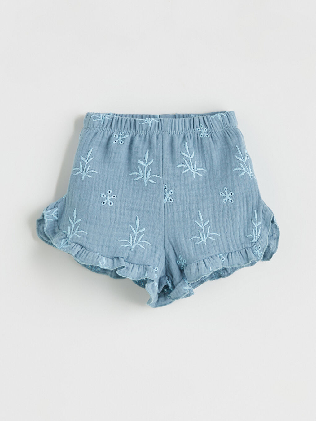 Mavi Nakışlı Kız Bebek Bluz ve Şort 2'li-4