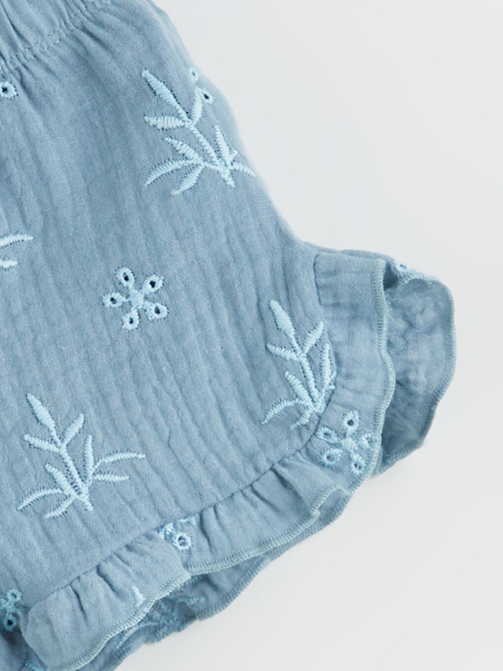 Mavi Nakışlı Kız Bebek Bluz ve Şort 2'li-5