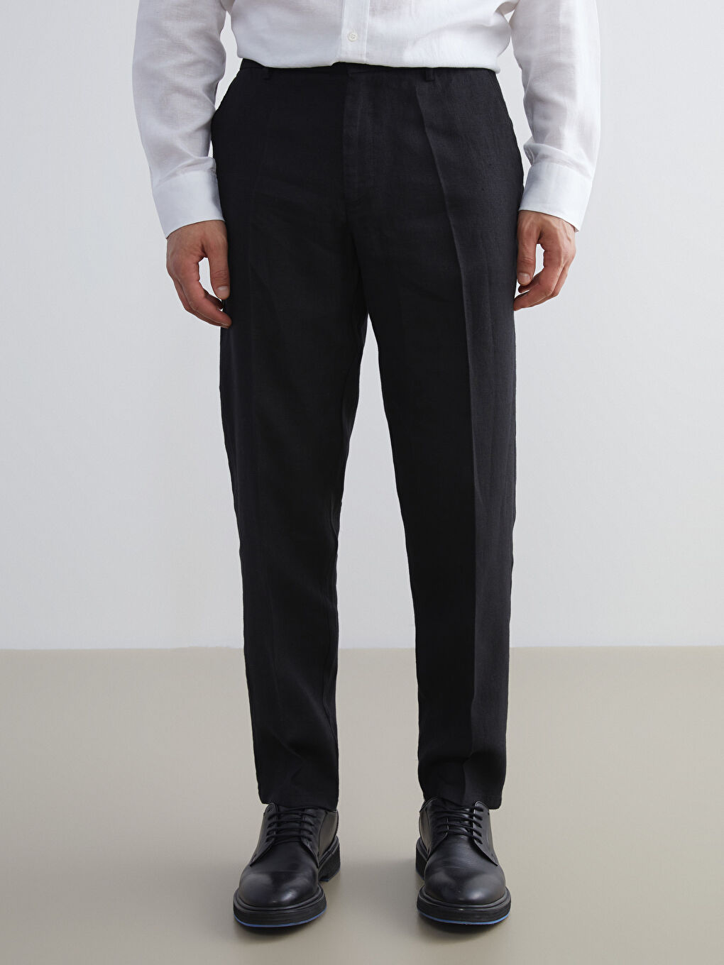 Siyah Standart Kalıp Poplin Erkek Pantolon-1